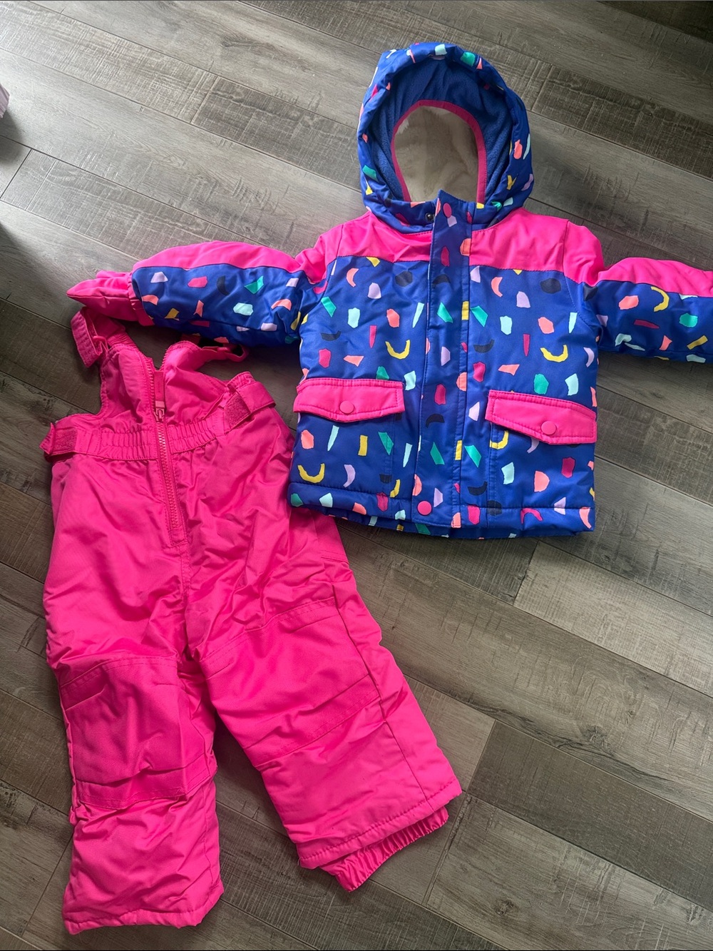 Cat & Jack Girls Pink and Blue Confetti Winter Snowsuit Set